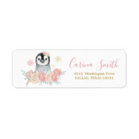 Girl Penguin Winter Snowflake Address Label