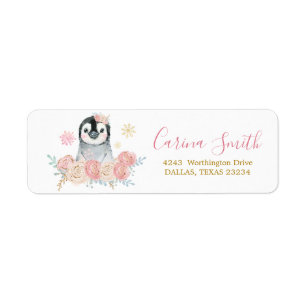 Girl Penguin Winter Snowflake Address Label