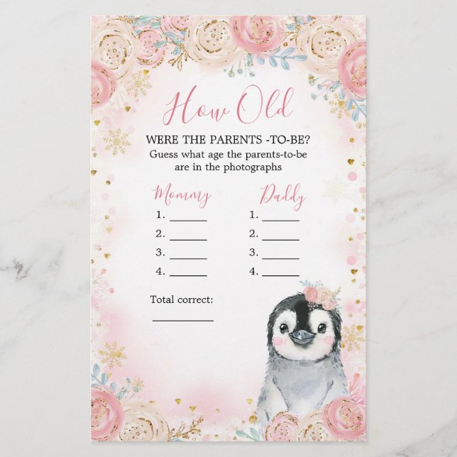 Girl Penguin Winter Snowflake How Old The Parents (Front)