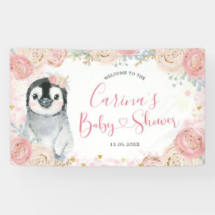 Girl Penguin Winter Snowflake Large Banner Sign