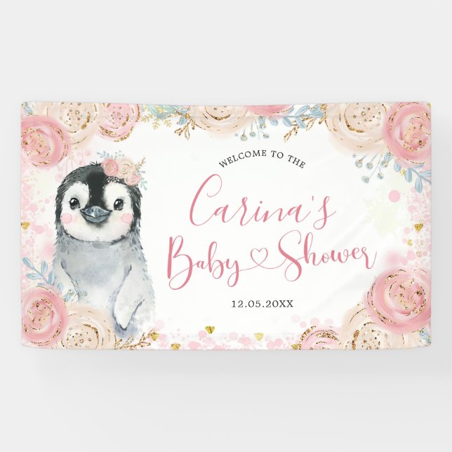 Girl Penguin Winter Snowflake Large Banner Sign (Horizontal)