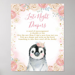 Girl Penguin Winter Snowflake Late Night Diaper Poster