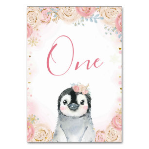 Girl Penguin Winter Snowflake Table Number Sign