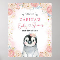 Girl Penguin Winter Snowflake Welcome Sign