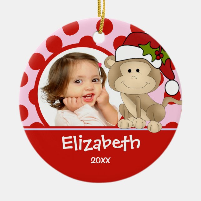 Girl Personalised Christmas Ornament Monkey (Front)