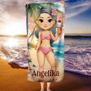 Girl Personalised Tropical Beach Towel