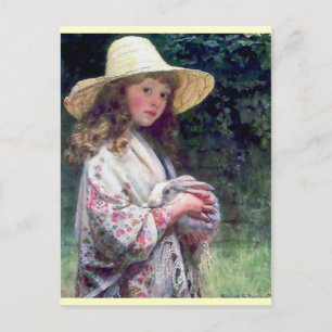 Girl Pet Bunny Rabbit Painting Postcard