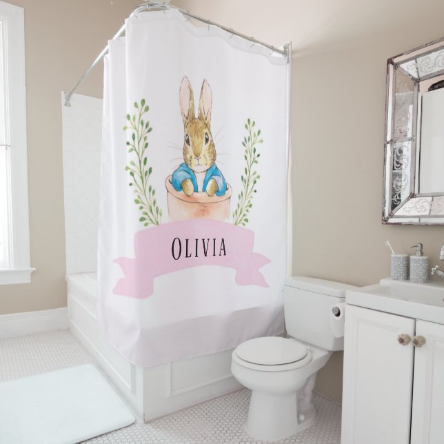 Girl Peter Rabbit Pink Custom  Shower Curtain (In Situ)