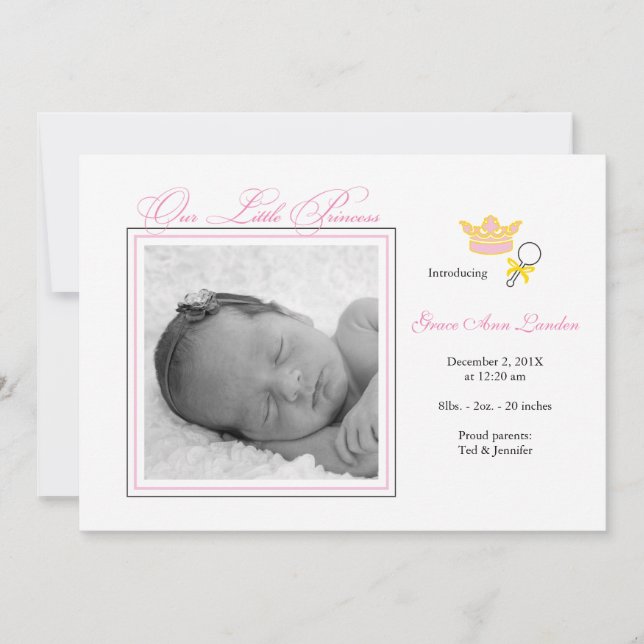 Girl Photo Birth Announcement - Little Princess (Front)