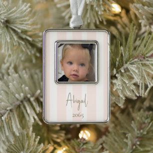 Girl Photo Blush and Gold Christmas Silver Plated Framed Ornament