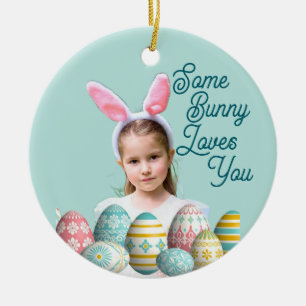 Girl Photo Bunny Ears Cute Blue  Ceramic Tree Decoration