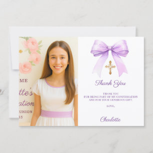 Girl photo lavender bow Confirmation Thank You Card