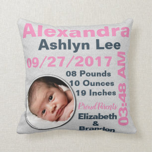 Girl Photo Photograph Personalised Birth Stats Cushion