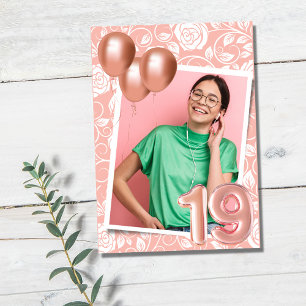 Girl Photo Pink 19th Birthday Party  Invitation
