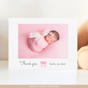 Girl Photo Pink Bow Baby Shower Thank You Postcard