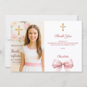 Girl photo pink bow Confirmation Thank You Card