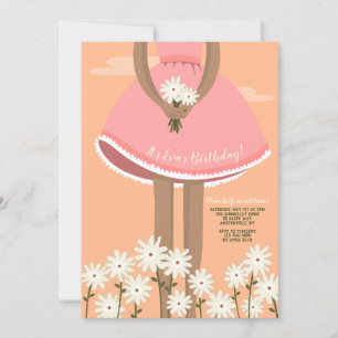 Girl Picking Flowers Birthday Party Invitation