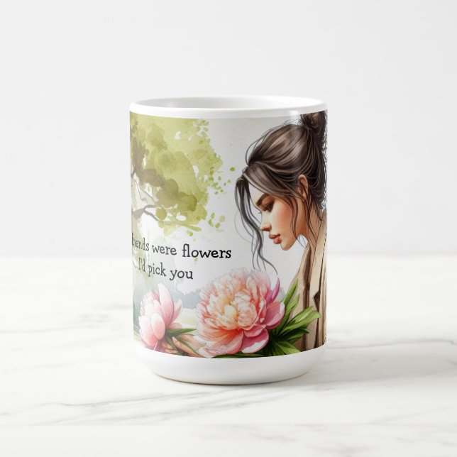 Girl Picking Flowers Friendship Message Coffee Mug (Center)