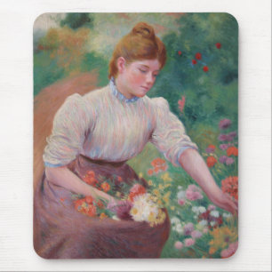 Girl Picking Flowers in a Summer Garden Mouse Mat