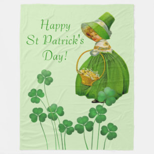Girl Picking Shamrocks St Patrick's Day Fleece Blanket