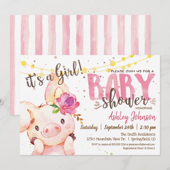 Girl Pig Baby Shower Farm invitation Farm (Front/Back)