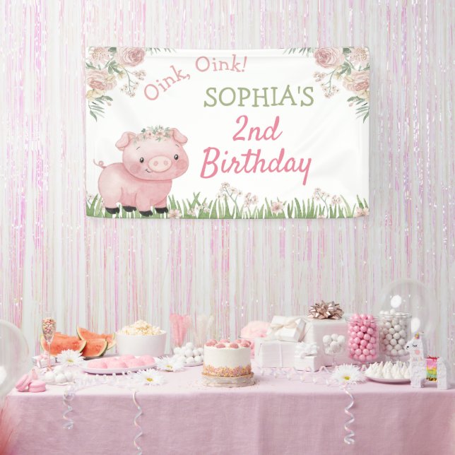 Girl Pig Party Decoration, Piggy Birthday Backdrop Banner (Party)