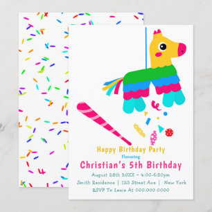 Girl Piñata 5th Birthday Invitations