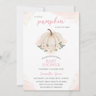 Girl Pink and Gold Pumpkin Baby Shower Invitation