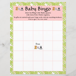 Girl Pink Baby Bingo Baby Shower Safari Jungle