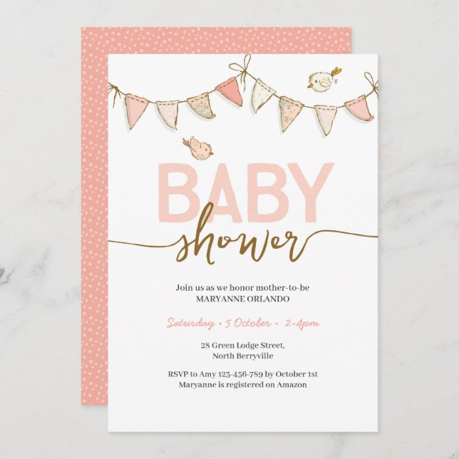 Girl Pink Baby Bunting Baby Shower Invitation (Front/Back)