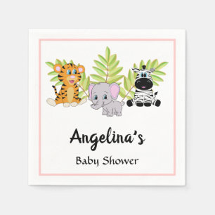 Girl Pink Baby Shower Cute Safari Jungle Animals Napkin