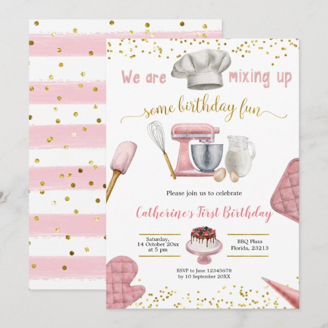 Girl Pink Baking Birthday Invitation (Front/Back)