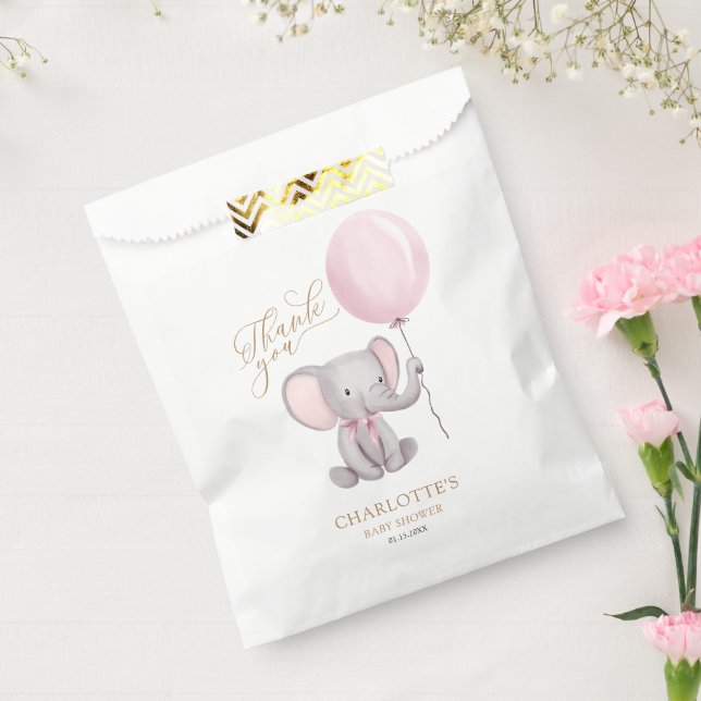 Girl Pink Balloon Elephant Baby Shower Thank You Favour Bags (Sealed)
