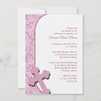 Girl Pink Baptism Invitation