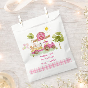 Girl pink barnyard fun farm animals birthday favour bags
