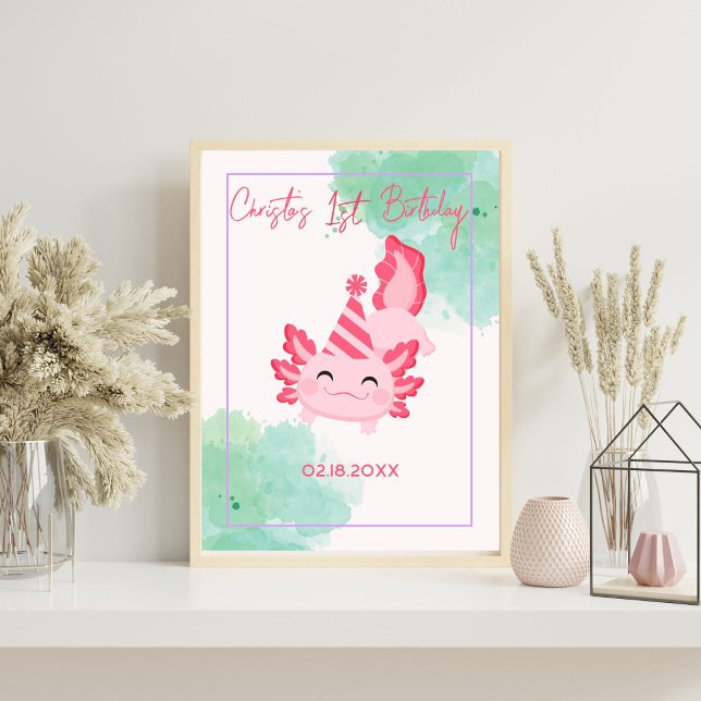 Girl Pink Birthday Hat Axolotl Birthday Welcome  Poster (Creator Uploaded)