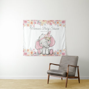 Girl Pink Boho Elephant Baby Shower M Backdrop Tapestry