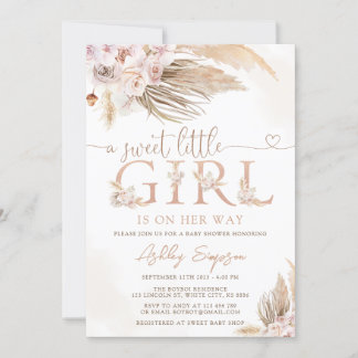 Girl Pink Boho Pampas Grass Girl Baby Shower Invitation