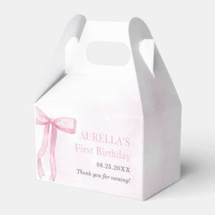 Girl Pink Bow 1st Birthday Party  Favour Box