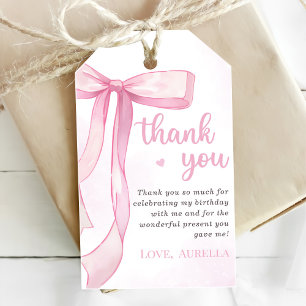 Girl Pink Bow 1st Birthday Party  Gift Tags