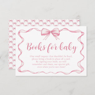 Girl Pink Bow Baby Shower Books for Baby Card