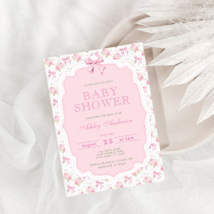 Girl Pink Bow Baby Shower Invitation