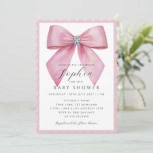Girl Pink Bow Baby Shower Invitation