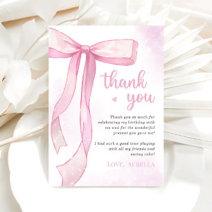 Girl Pink Bow Birthday Party Thank You Card