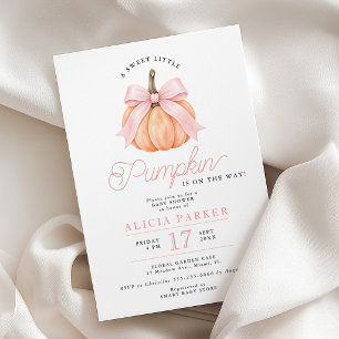 Girl pink bow little pumpkin elegant baby shower invitation