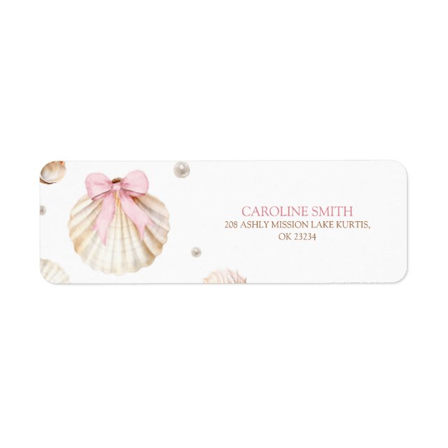 Girl Pink Bow Shell Baby Shower Address Label (Front)