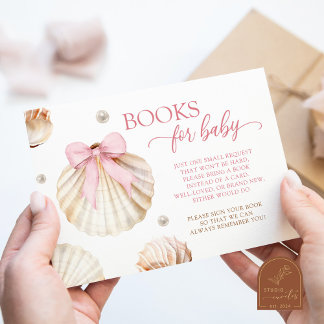 Girl Pink Bow Shell Baby Shower Books for Baby Enclosure Card