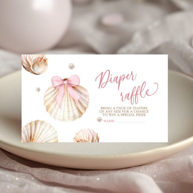 Girl Pink Bow Shell Baby Shower Diaper Raffle Enclosure Card (Creator Uploaded)