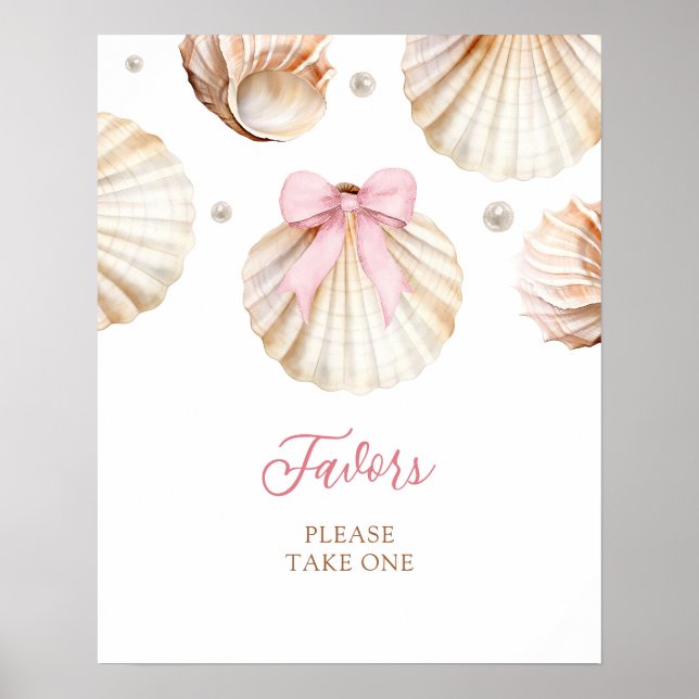 Girl Pink Bow Shell Baby Shower Favors Poster (Front)