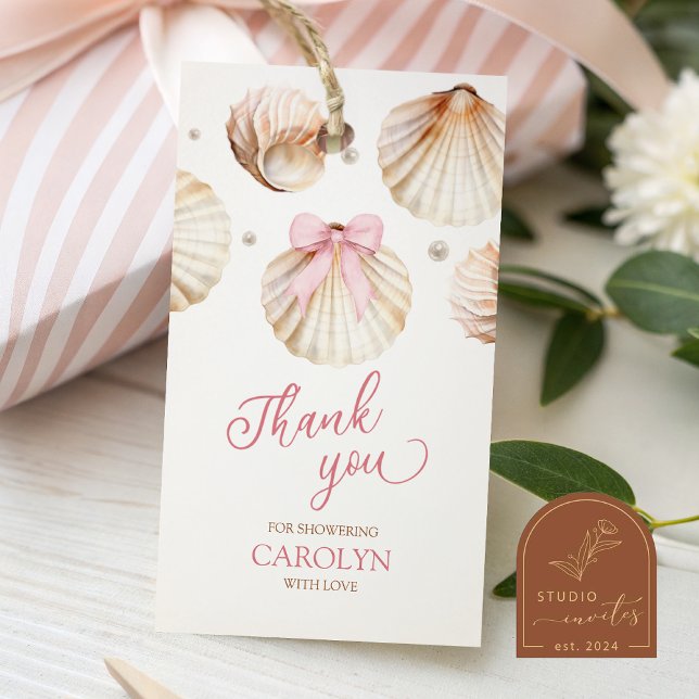 Girl Pink Bow Shell Baby Shower Gift Tag (Creator Uploaded)